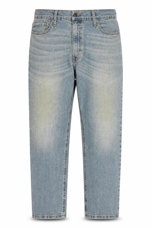 Front view of Levi Strauss Men's Blue 38x30 Regular Fit Straight Denim Jeans