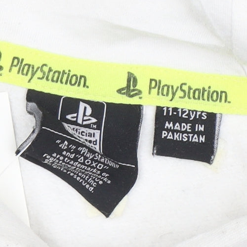 PlayStation Boys White Pullover Hoodie 11-12 Years Graphic Print Gamer