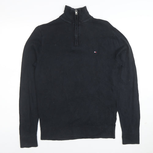 Tommy Hilfiger Men's Black S 1/2 Zip Cotton Cashmere Jumper