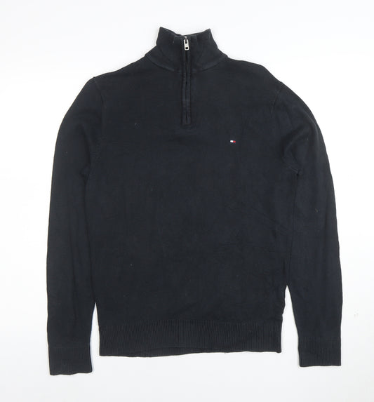 Tommy Hilfiger Men's Black S 1/2 Zip Cotton Cashmere Jumper
