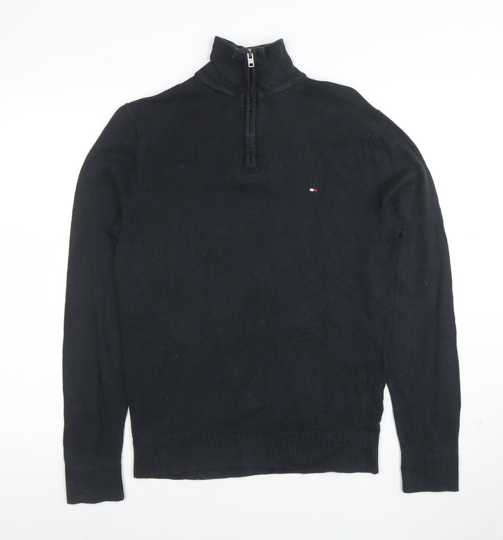 Tommy Hilfiger Men's Black S 1/2 Zip Cotton Cashmere Jumper