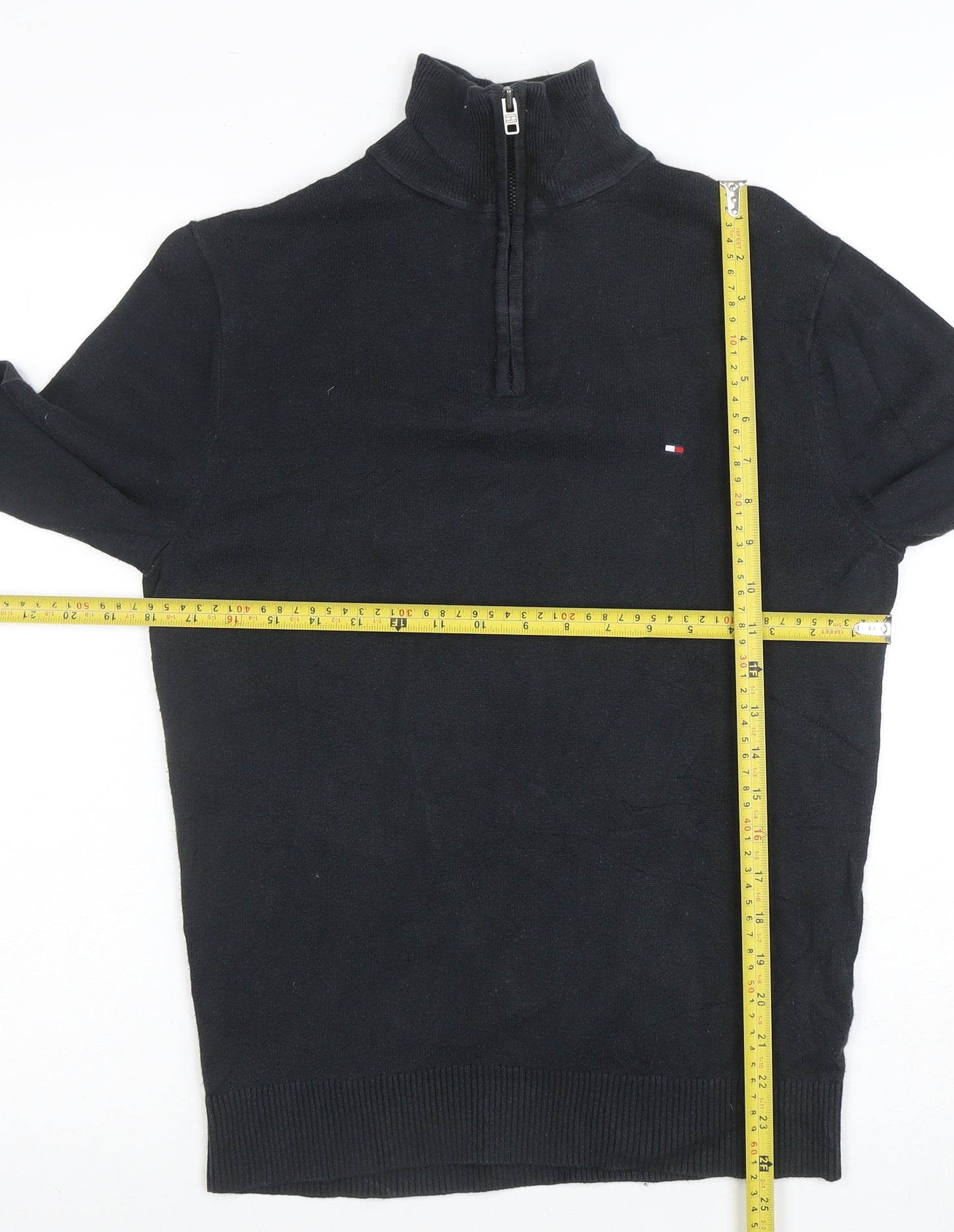 Tommy Hilfiger Men's Black S 1/2 Zip Cotton Cashmere Jumper