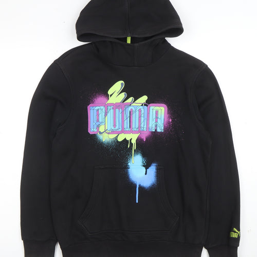 Puma Boys Black Pullover Hoodie Graphic Print Size 14 Years