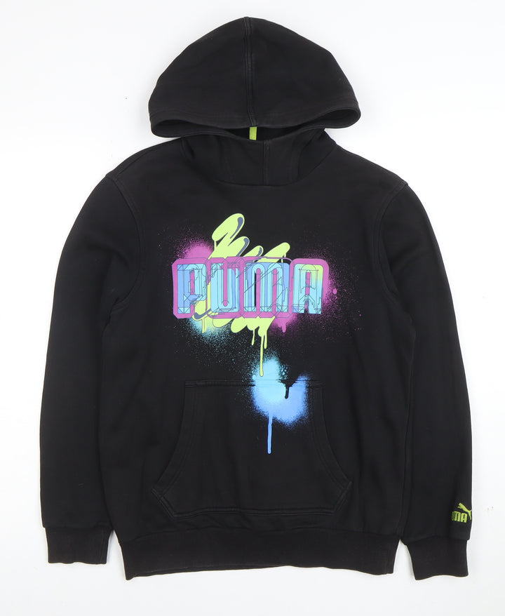 Puma Boys Black Pullover Hoodie Graphic Print Size 14 Years