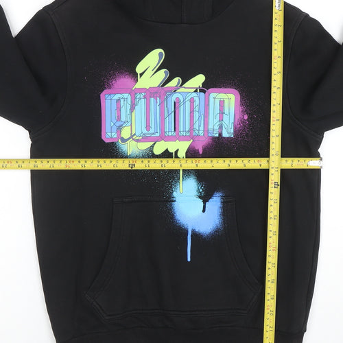 Puma Boys Black Pullover Hoodie Graphic Print Size 14 Years