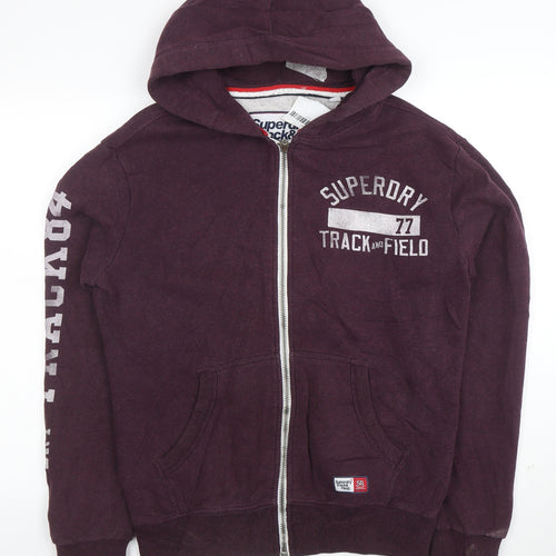 Superdry Men's Purple Full Zip Hoodie Size S Track & Field Logo