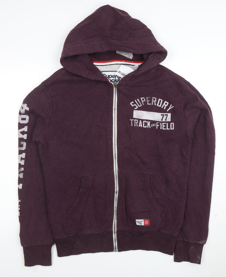 Superdry Men's Purple Full Zip Hoodie Size S Track & Field Logo