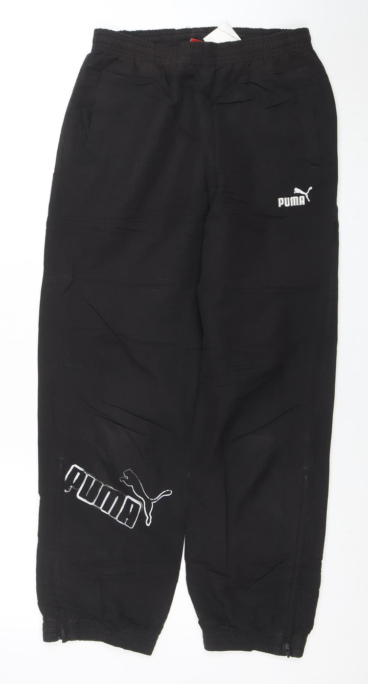 Puma Boys Black 12 Years Track Pants with Elastic Waist and Zip Pockets