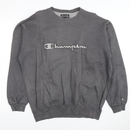 Champion Mens Grey L Pullover Sweatshirt Logo Crew Neck