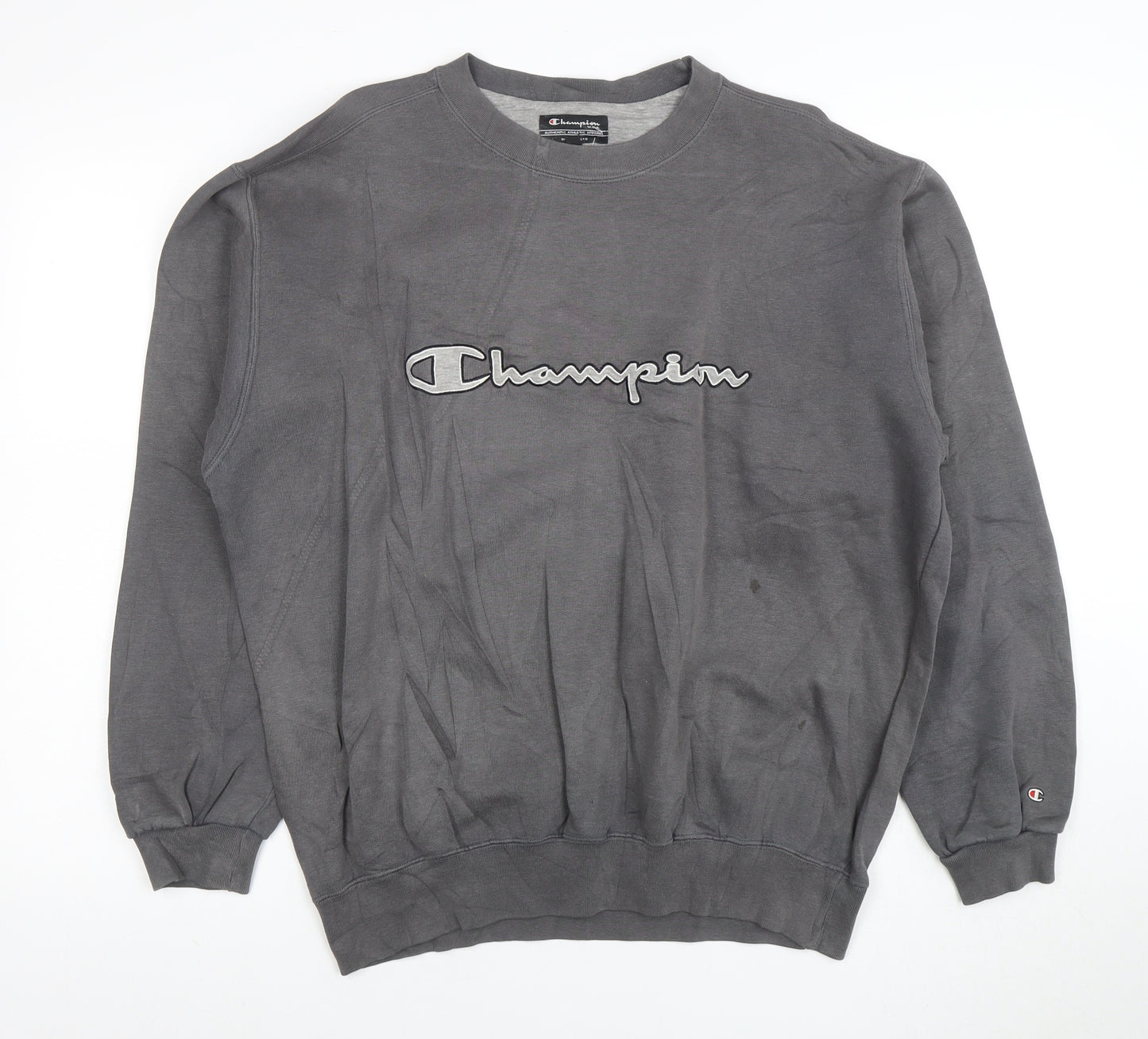 Champion Mens Grey L Pullover Sweatshirt Logo Crew Neck