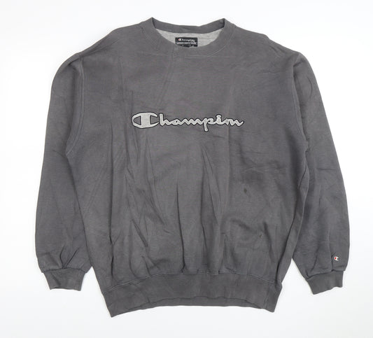 Champion Mens Grey L Pullover Sweatshirt Logo Crew Neck