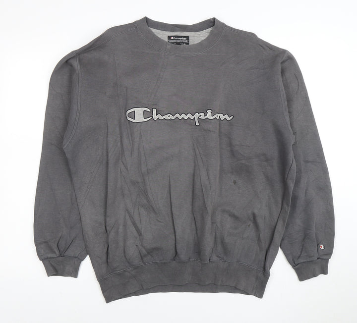 Champion Mens Grey L Pullover Sweatshirt Logo Crew Neck