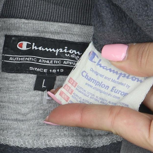 Champion Mens Grey L Pullover Sweatshirt Logo Crew Neck