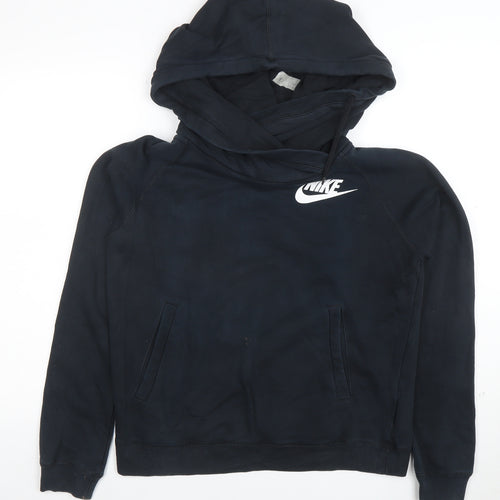 Nike Women’s Black Pullover Hoodie Size M Cotton Blend Logo Sweatshirt