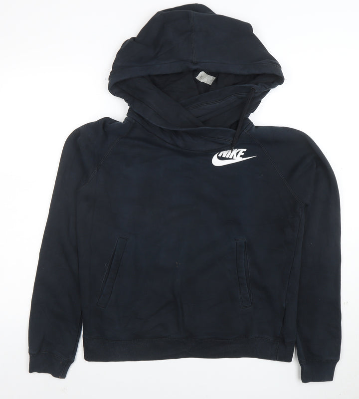 Nike Women’s Black Pullover Hoodie Size M Cotton Blend Logo Sweatshirt