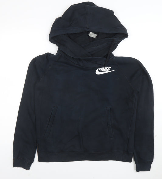 Nike Women’s Black Pullover Hoodie Size M Cotton Blend Logo Sweatshirt