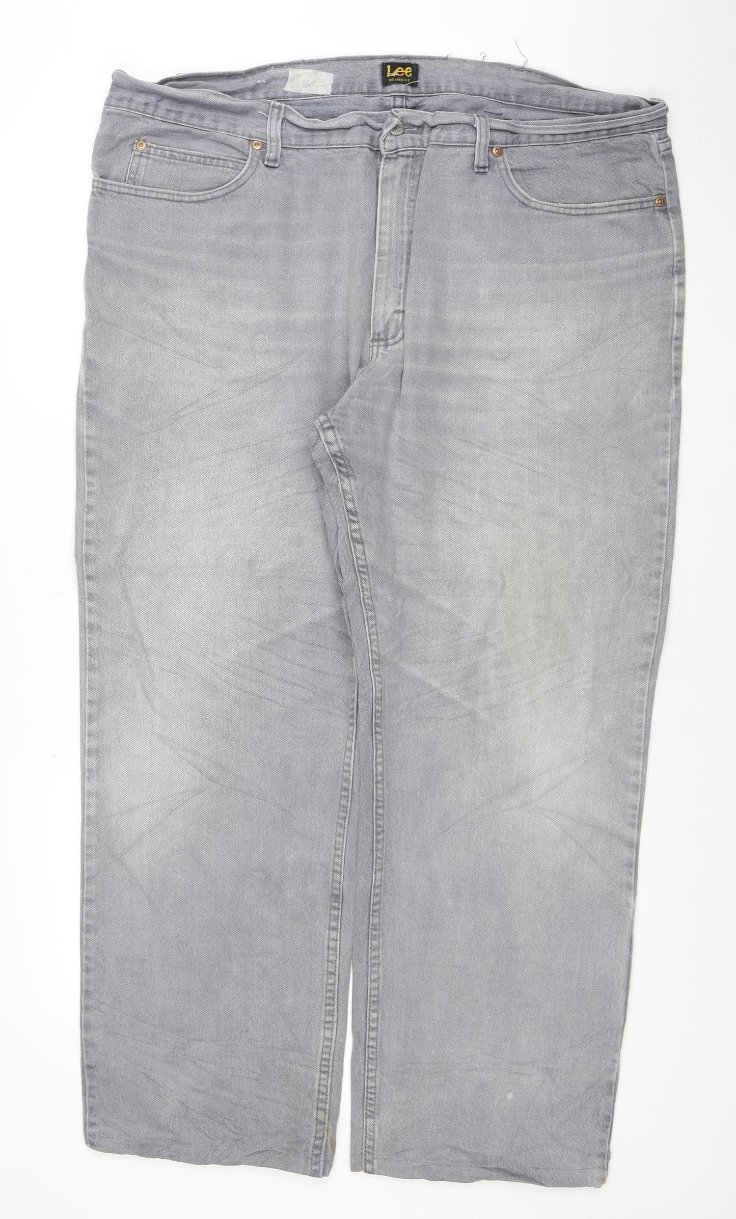 Lee Men's Grey Relaxed Fit Straight Jeans 42x32 Cotton Denim