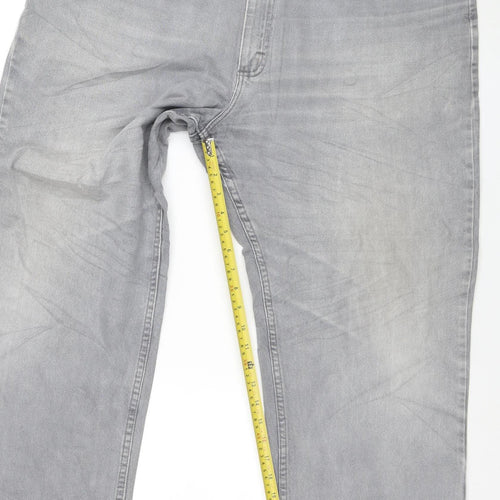 Lee Men's Grey Relaxed Fit Straight Jeans 42x32 Cotton Denim
