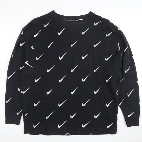 Nike Women's Black Swoosh Print Long Sleeve Pullover Sweatshirt Size S