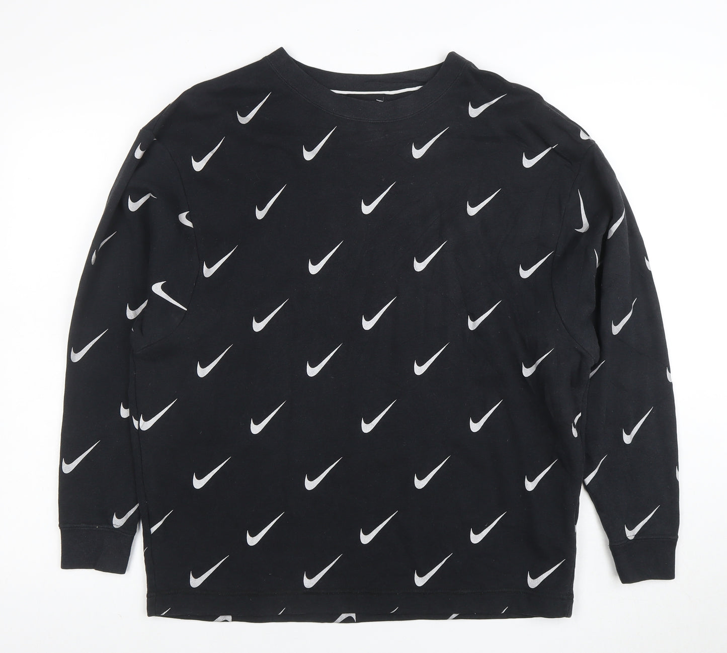 Nike Women's Black Swoosh Print Long Sleeve Pullover Sweatshirt Size S