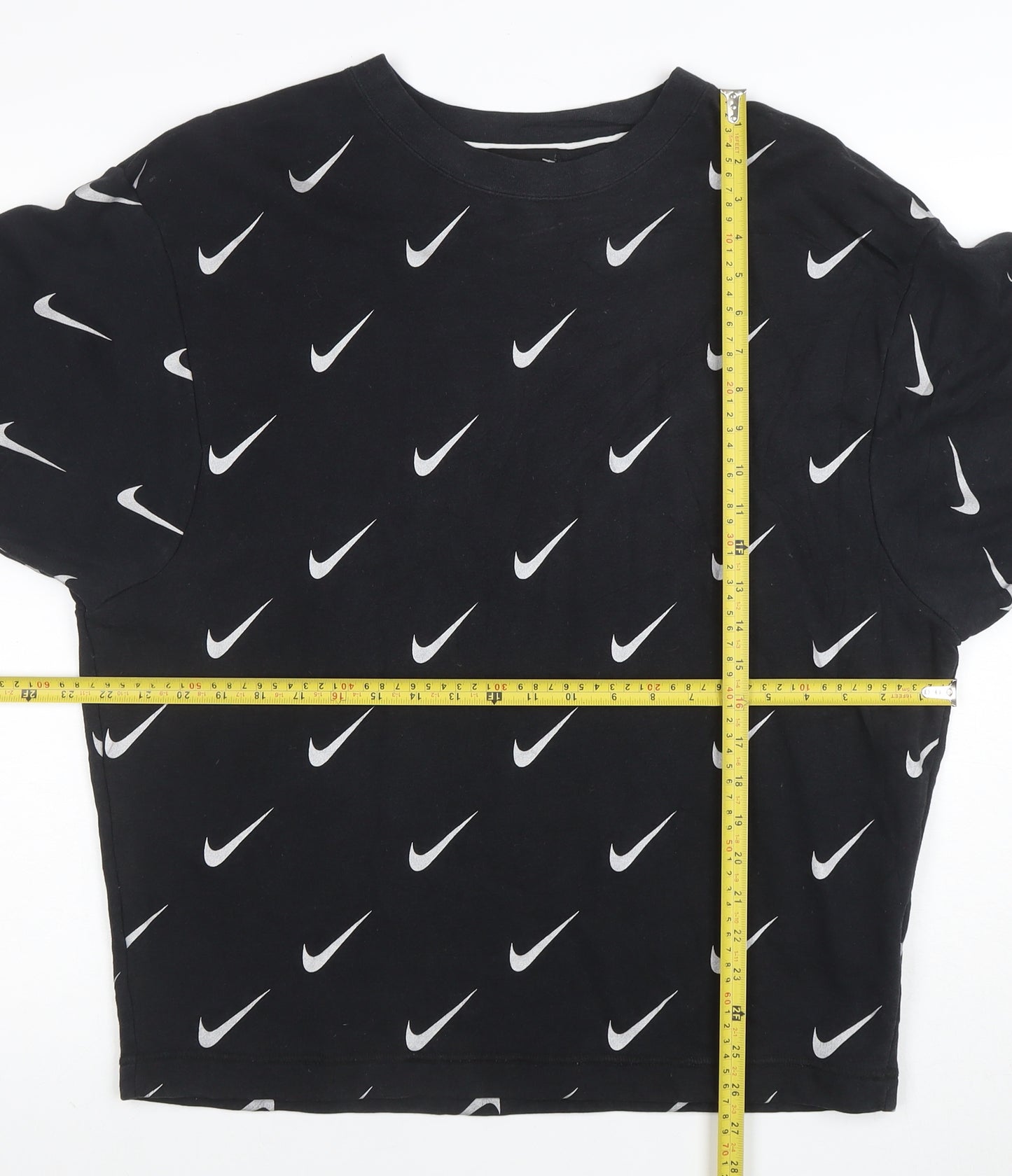 Nike Women's Black Swoosh Print Long Sleeve Pullover Sweatshirt Size S