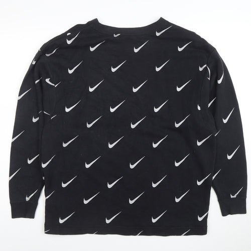 Nike Women's Black Swoosh Print Long Sleeve Pullover Sweatshirt Size S