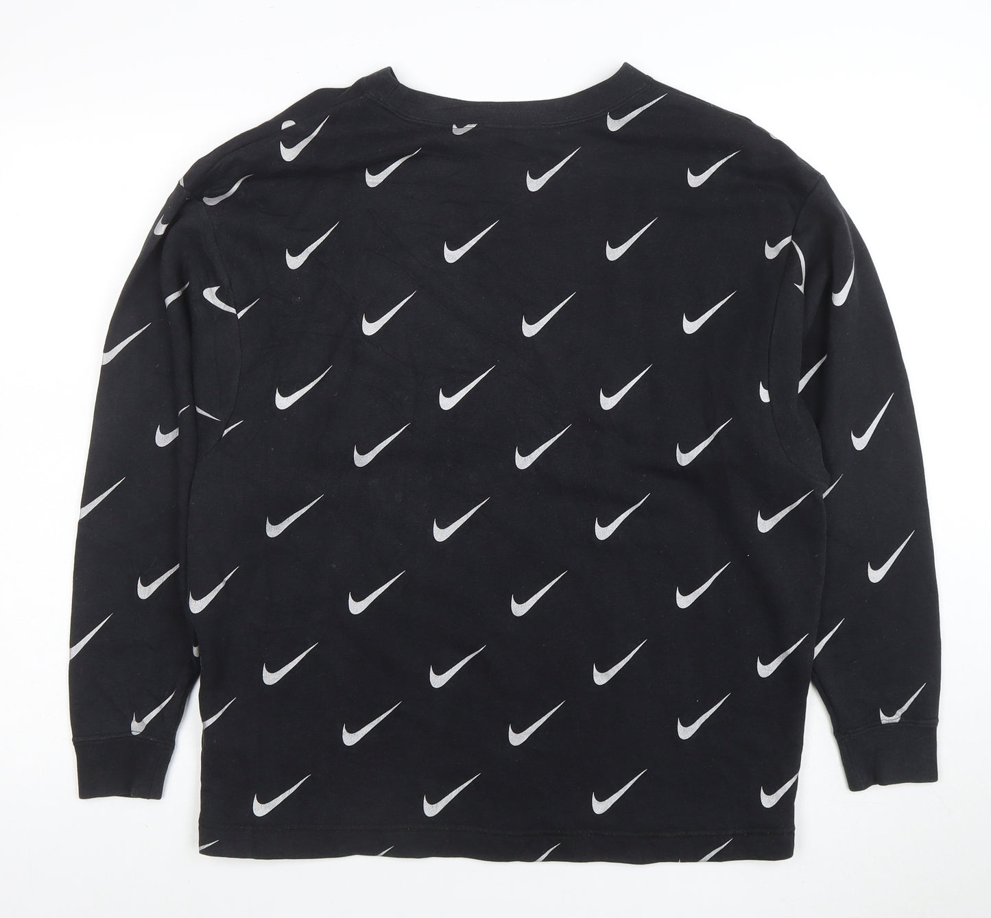 Nike Women's Black Swoosh Print Long Sleeve Pullover Sweatshirt Size S
