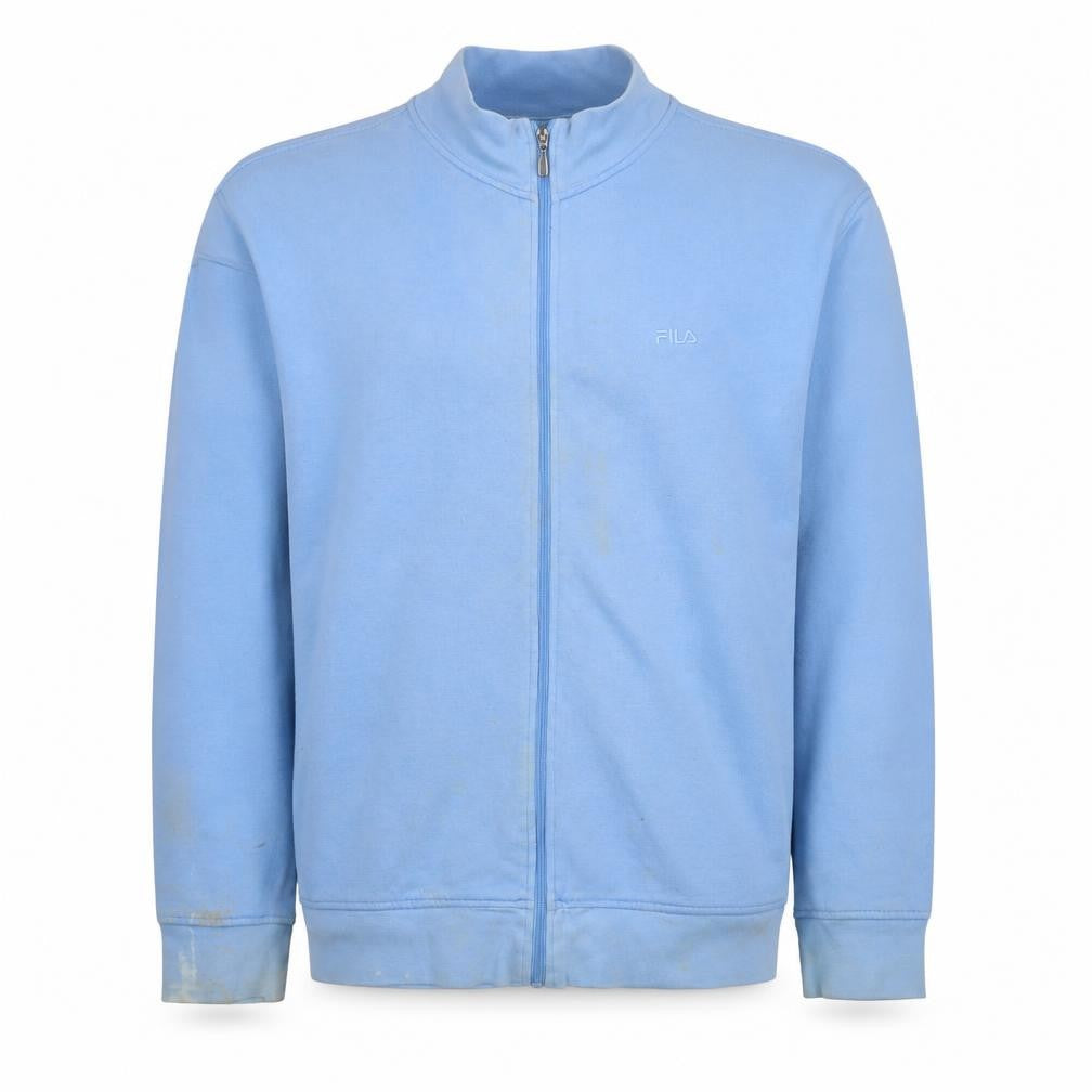 Front view of Fila Men Blue Full Zip Sweatshirt L Regular Fit Cotton Blend