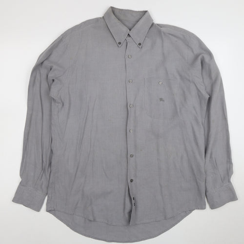 Burberry London Men's Grey Long Sleeve Button-Up Shirt Size M