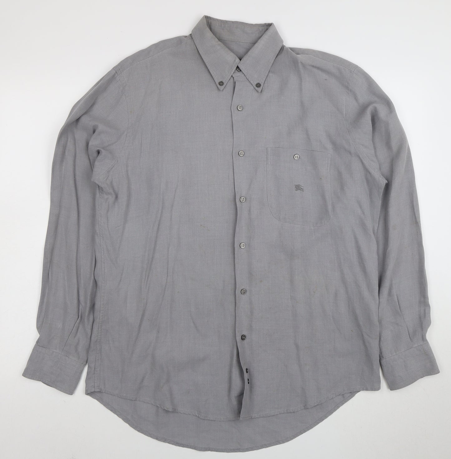 Burberry London Men's Grey Long Sleeve Button-Up Shirt Size M