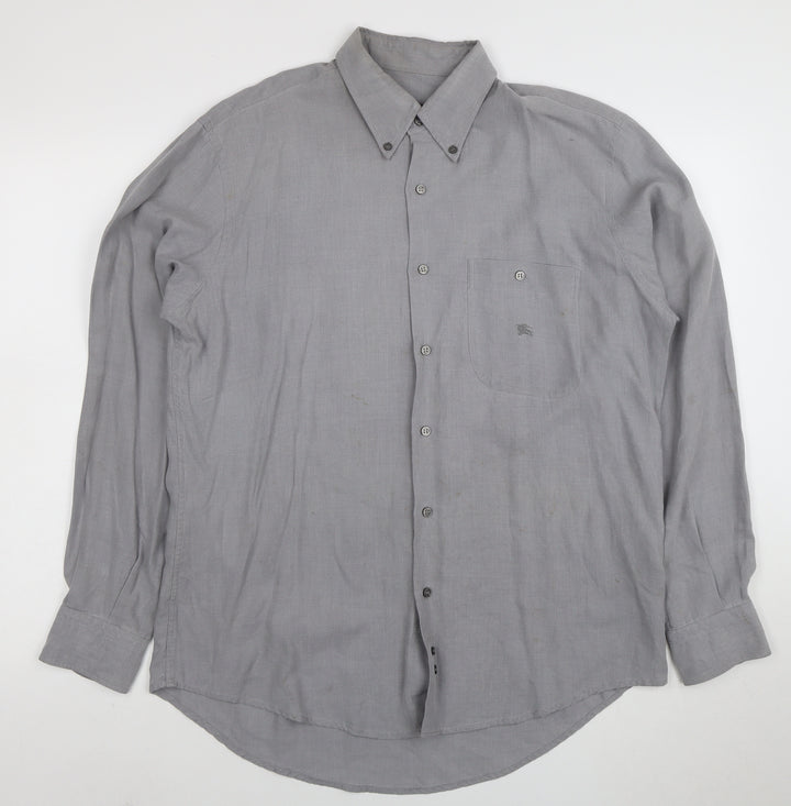 Burberry London Men's Grey Long Sleeve Button-Up Shirt Size M
