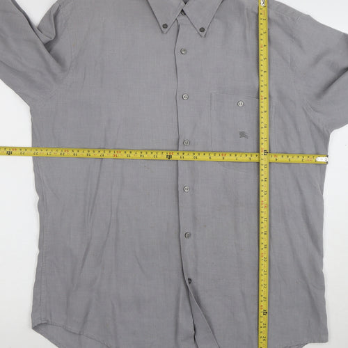 Burberry London Men's Grey Long Sleeve Button-Up Shirt Size M