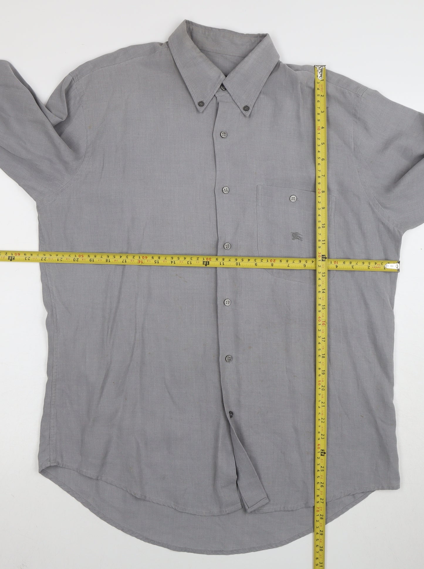 Burberry London Men's Grey Long Sleeve Button-Up Shirt Size M