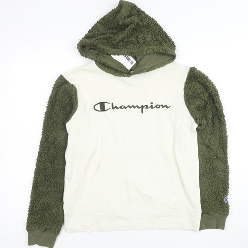 Champion Womens Beige and Green Sherpa Sleeve Pullover Hoodie L