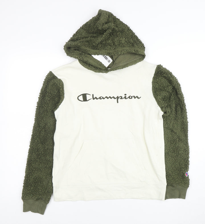 Champion Womens Beige and Green Sherpa Sleeve Pullover Hoodie L