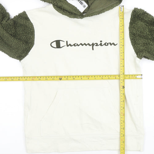 Champion Womens Beige and Green Sherpa Sleeve Pullover Hoodie L