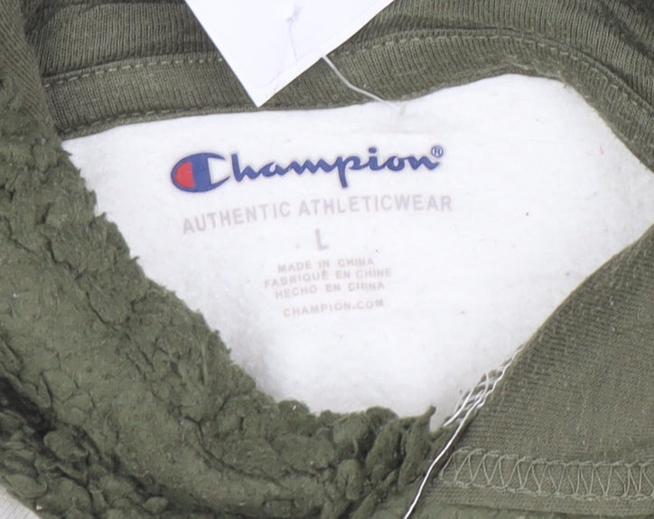 Champion Womens Beige and Green Sherpa Sleeve Pullover Hoodie L