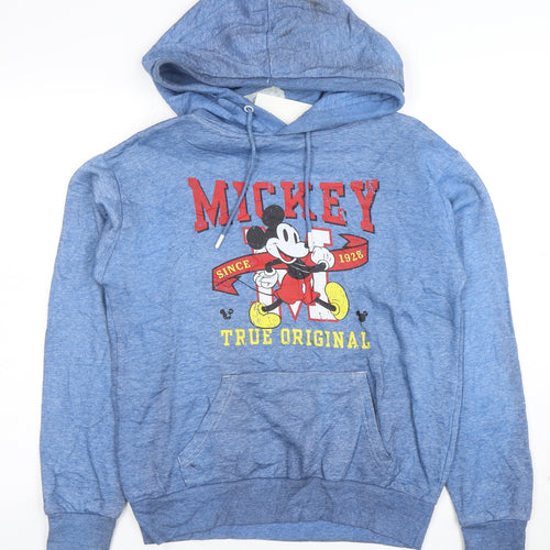 Disney Women Blue Mickey Mouse Pullover Hoodie 2XS Cotton Blend
