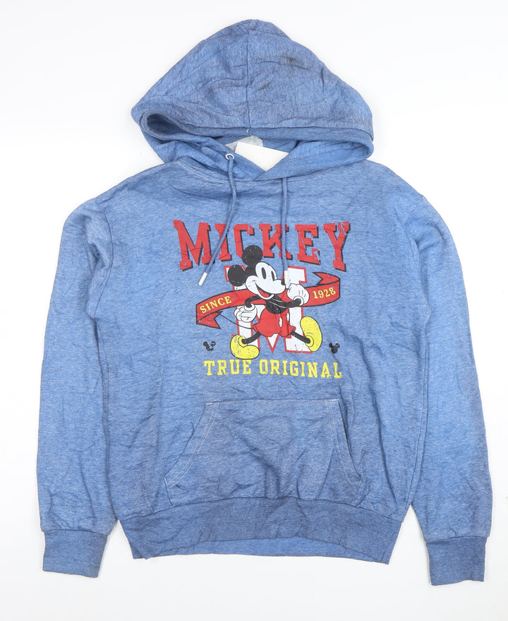 Disney Women Blue Mickey Mouse Pullover Hoodie 2XS Cotton Blend