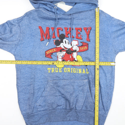Disney Women Blue Mickey Mouse Pullover Hoodie 2XS Cotton Blend