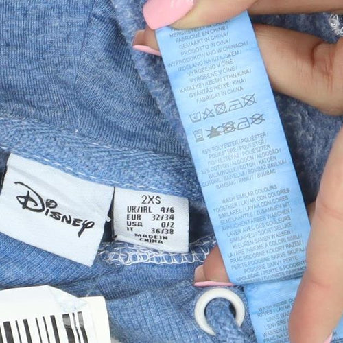 Disney Women Blue Mickey Mouse Pullover Hoodie 2XS Cotton Blend
