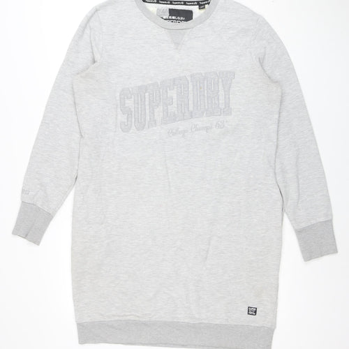 Superdry Women Grey Cotton Blend Long Sleeve T-Shirt Dress Size 14