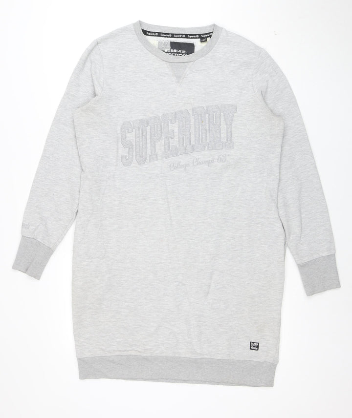 Superdry Women Grey Cotton Blend Long Sleeve T-Shirt Dress Size 14