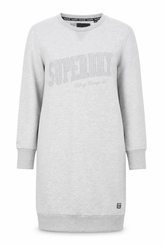 Front view of Superdry Women Grey Cotton Blend Long Sleeve T-Shirt Dress, size 14