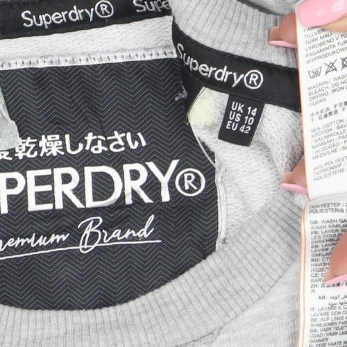 Superdry Women Grey Cotton Blend Long Sleeve T-Shirt Dress Size 14