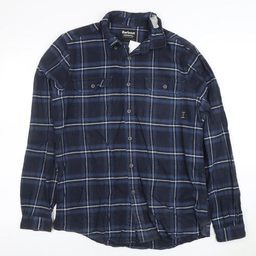 Barbour International Men's Blue Check Tailored Long Sleeve Cotton Shirt M