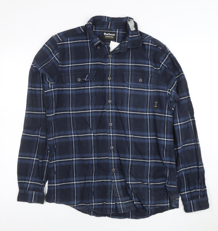 Barbour International Men's Blue Check Tailored Long Sleeve Cotton Shirt M