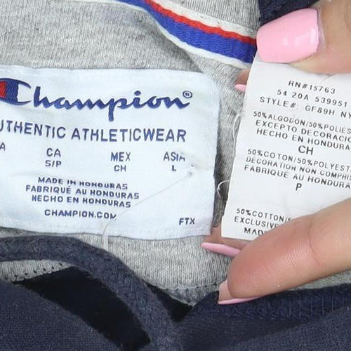 Champion Men's Blue Pullover Hoodie L Sports Fleece Sweatshirt