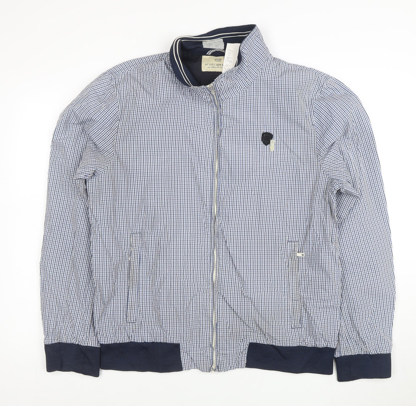 Scotch & Soda Men's Blue Check Cotton Bomber Jacket XL