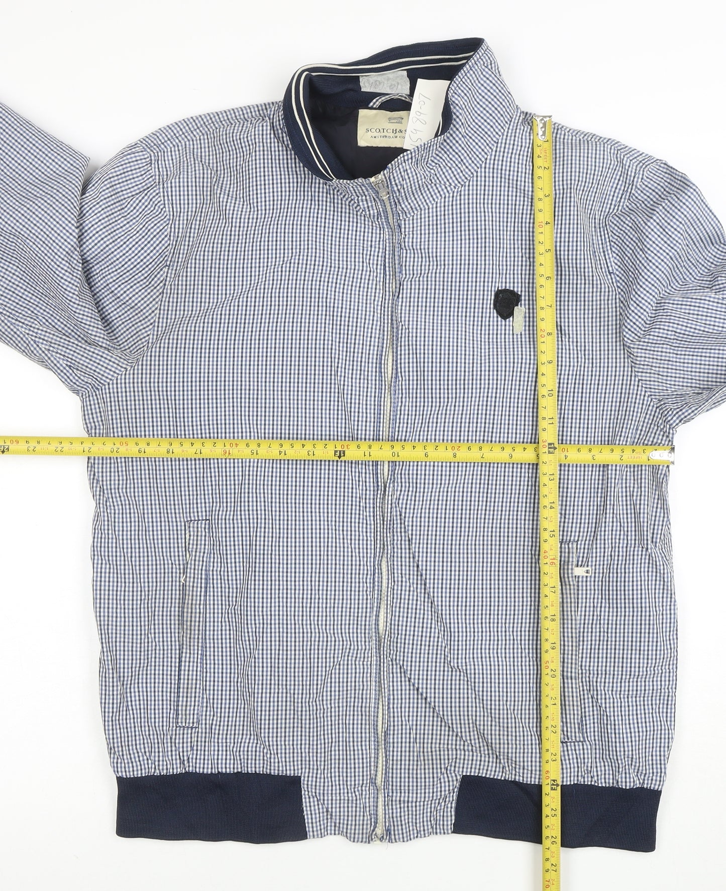 Scotch & Soda Men's Blue Check Cotton Bomber Jacket XL